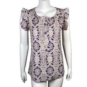 Cabi Stevie Flutter Sleeve Top Womens Size XS Floral V Neck Popover Casual